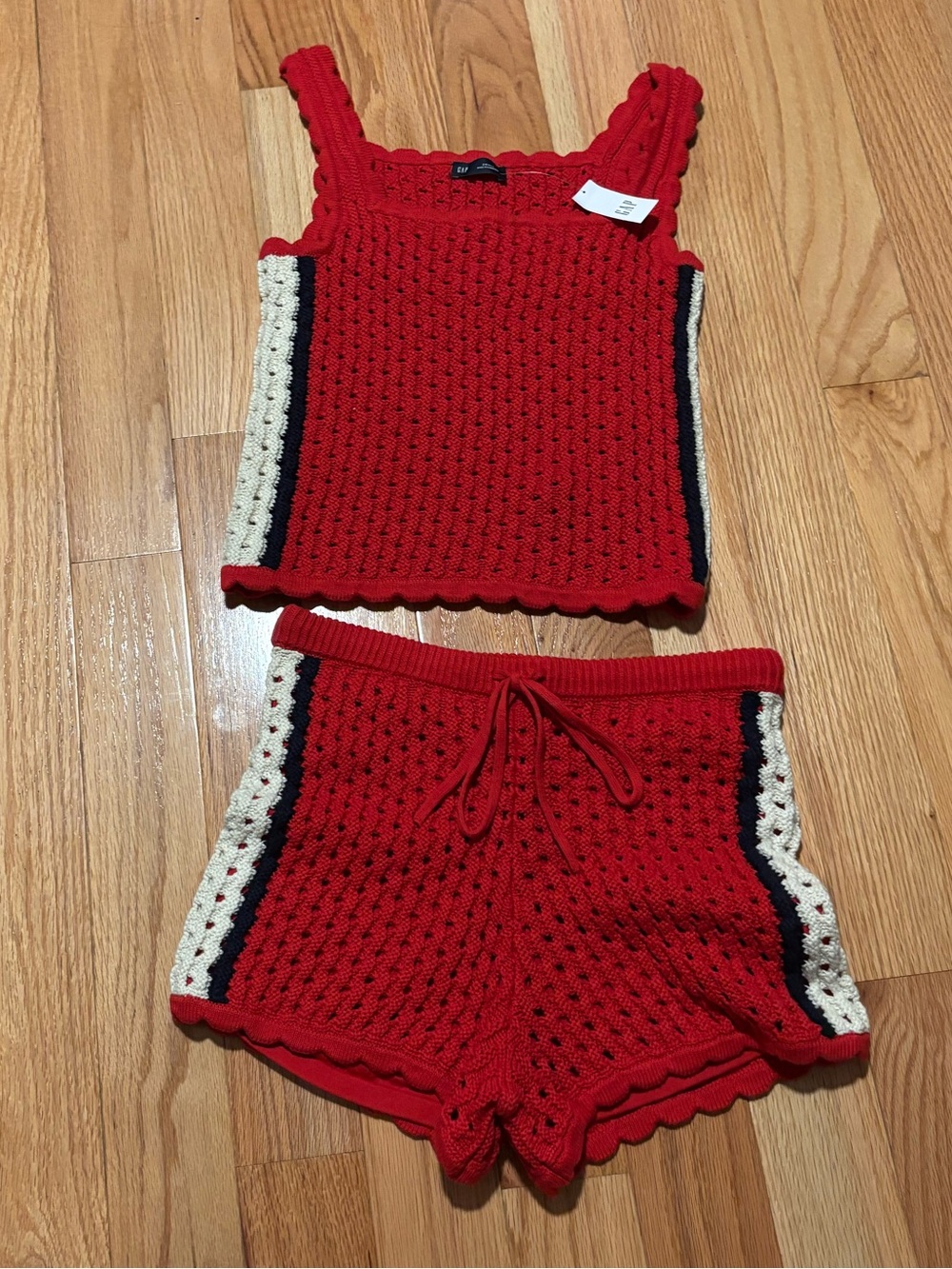 GAP Red Crochet Shorts with Contrast Side Stripes